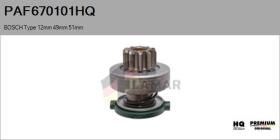 HQ PAF670101HQ - Piñón, arrancador BOSCH Type 12mm 49mm 51mm