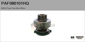 HQ PAF080101HQ - Piñón, arrancador BOSCH Type 12mm 54mm 59mm