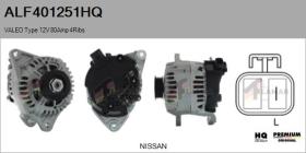 HQ ALF401251HQ - ALTERNADOR  VALEO TYPE 12V 80AMP PR4